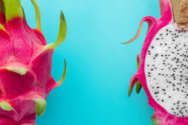 Fruta Dragão Orgânica Fresca Fundo Azul Conceito Criativo Comida Verão — Fotografia de Stock