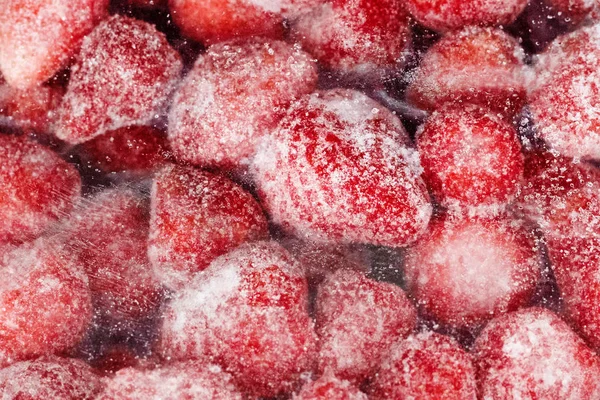 Fresas Congeladas Paquete Plástico Vista Superior — Foto de Stock