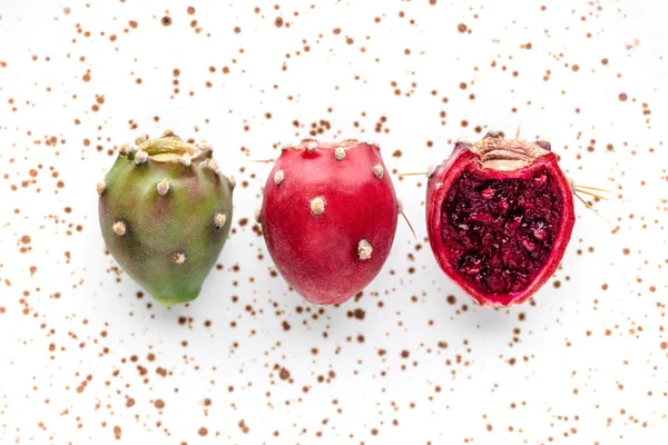 Prickly Pear Fruit Abstract White Background Creative Flat Lay Food — Stock Photo, Image