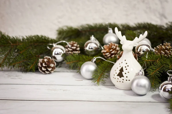 Kerst Samenstelling Giften Van Kerstmis Fir Boomtakken Gebreid Deken Witte — Stockfoto
