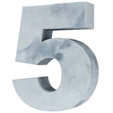 Beyaz zemin üzerine (sayı 5) izole beton numaraları. 3D render illüstrasyon