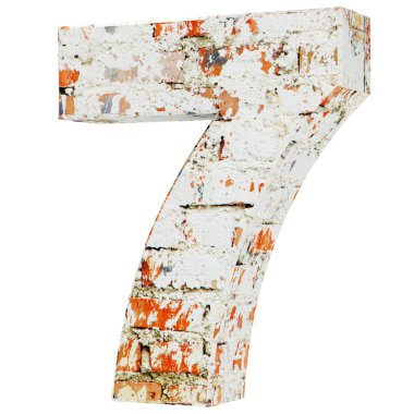 The number seven - 7 of dirty bricks. 3D Render Illustration clipart