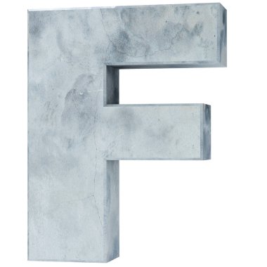 Büyük harf - beyaz arka plan üzerinde izole F beton. 3D render illüstrasyon