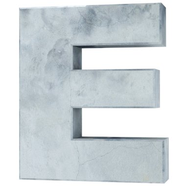 Büyük harf - beyaz arka plan üzerinde izole E beton. 3D render illüstrasyon