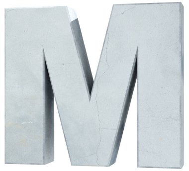 Büyük harf - beyaz arka plan üzerinde izole M Beton. 3D render illüstrasyon
