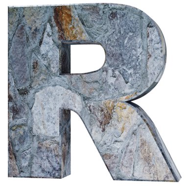 Büyük harf - R taş. 3D render illüstrasyon
