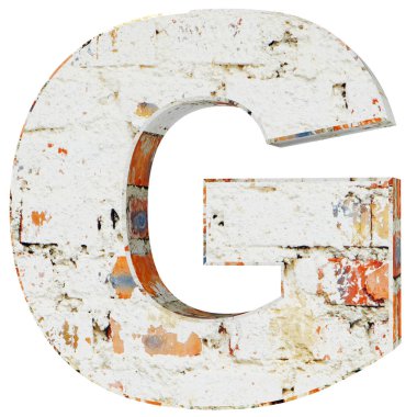 Büyük harf - G kirli tuğla. 3D render illüstrasyon