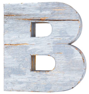 Dekoratif ahşap alfabe harfi - B. 3d render illüstrasyon. Beyaz arka plan üzerinde izole