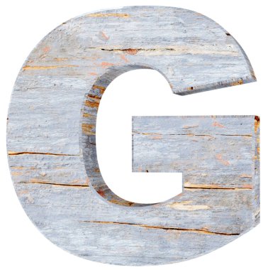 Dekoratif ahşap alfabe harf - G. 3d render illüstrasyon. Beyaz arka plan üzerinde izole