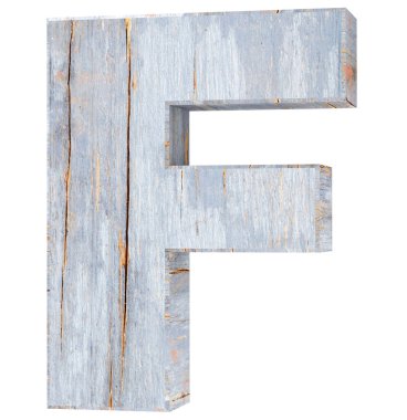 Dekoratif ahşap alfabe harf - F. 3d render illüstrasyon. Beyaz arka plan üzerinde izole