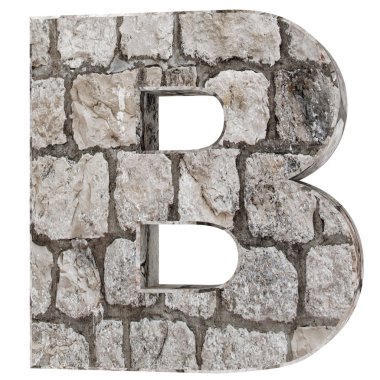 Büyük harf - B taş tuğla. 3D render illüstrasyon.