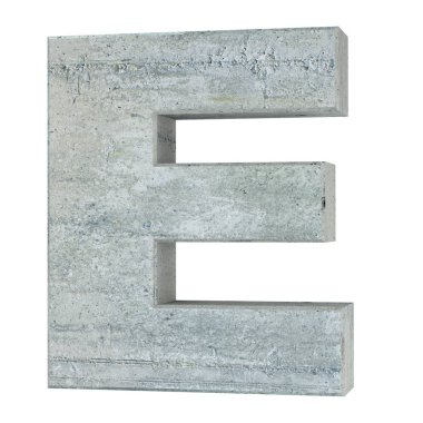 Büyük harf - beyaz arka plan üzerinde izole E beton. 3D render illüstrasyon