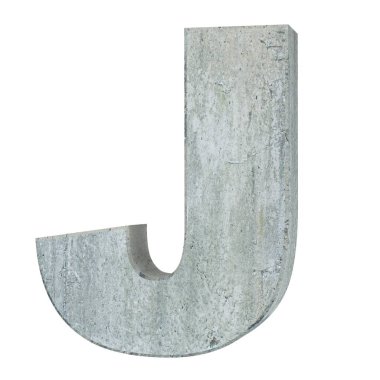 Büyük harf - beyaz arka plan üzerinde izole J beton. 3D render illüstrasyon