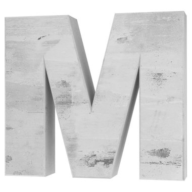 Büyük harf - beyaz arka plan üzerinde izole M Beton. 3D render illüstrasyon