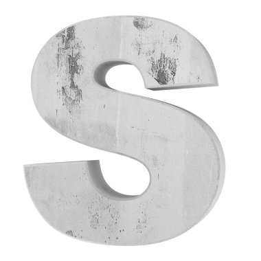 Büyük harf - beyaz arka plan üzerinde izole S beton. 3D render illüstrasyon