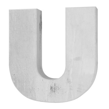 Büyük harf - beyaz arka plan üzerinde izole U beton. 3D render illüstrasyon