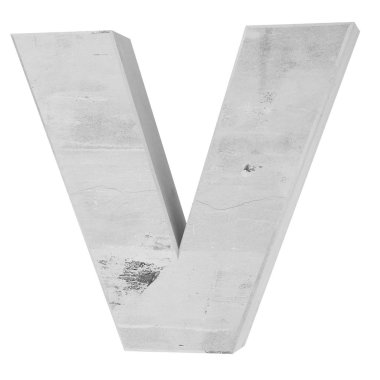 Büyük harf - beyaz arka plan üzerinde izole V beton. 3D render illüstrasyon