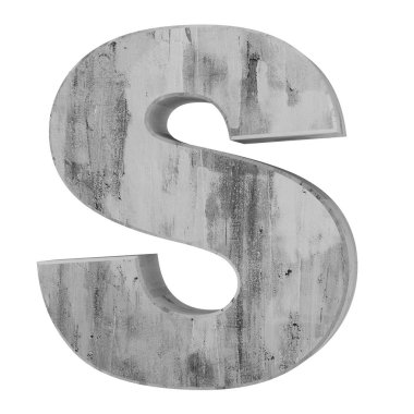 Büyük harf - beyaz arka plan üzerinde izole S beton. 3D render illüstrasyon