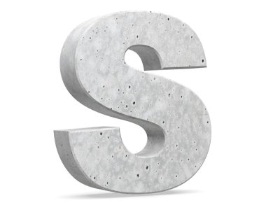 Büyük harf - beyaz arka plan üzerinde izole S beton. 3D render illüstrasyon