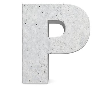 Büyük harf - beyaz arka plan üzerinde izole P beton. 3D render illüstrasyon
