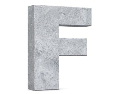 Büyük harf - beyaz arka plan üzerinde izole F beton. 3D render illüstrasyon
