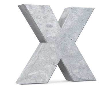 Beton büyük harf - X izole üzerinde beyaz arka plan. 3D render illüstrasyon