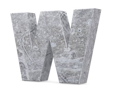 Büyük harf - W beyaz arka plan üzerinde izole beton. 3D render illüstrasyon