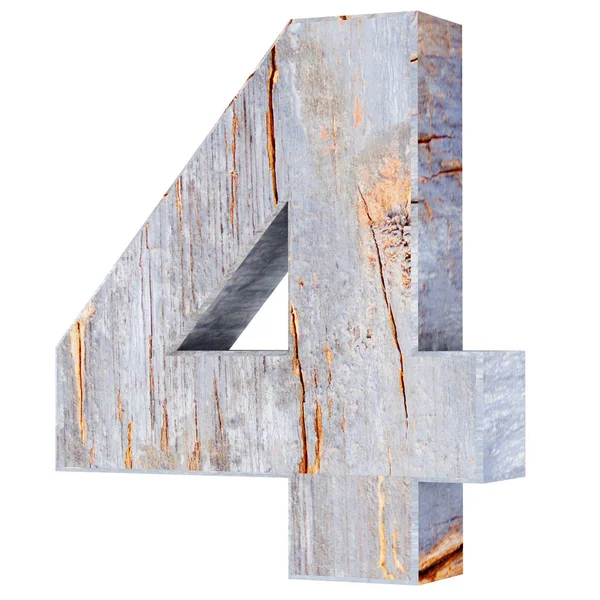 Decoratieve Houten Alfabet Cijfer Vier Symbool Rendering Illustratie Geïsoleerd Witte — Stockfoto
