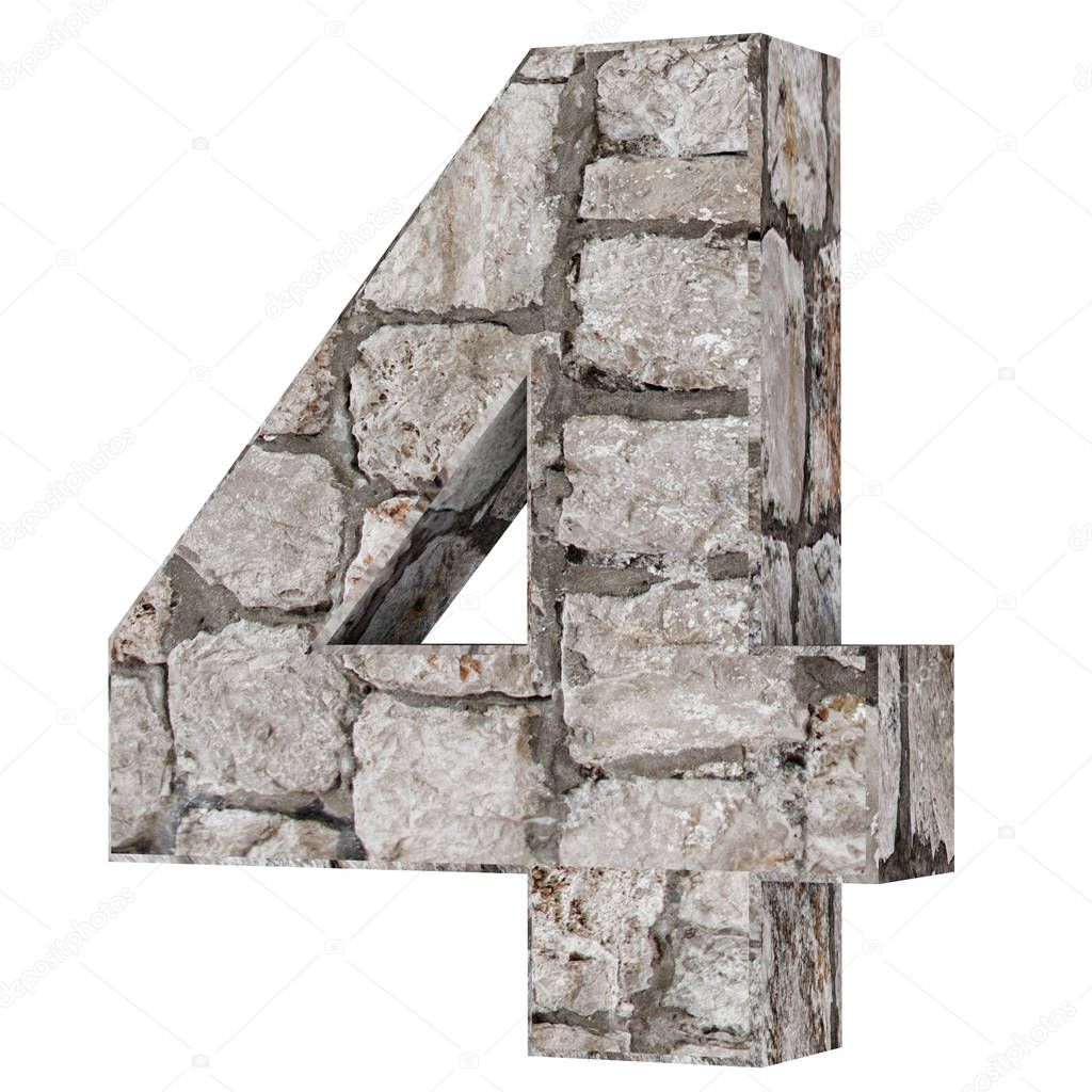 The number four - 4 of stone bricks. 3D Render Illustration