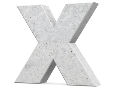 Beton büyük harf - X izole üzerinde beyaz arka plan. 3D render illüstrasyon