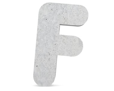 Büyük harf - beyaz arka plan üzerinde izole F beton. 3D render illüstrasyon