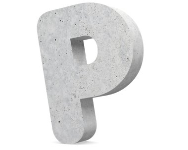 Büyük harf - beyaz arka plan üzerinde izole P beton. 3D render illüstrasyon