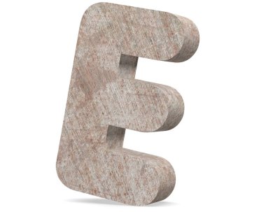 Kavramsal eski paslı metal büyük harf -E, demir ya da çelik sektörü izole beyaz arka plan parça. Eğitici paslı malzeme, yaşlı vintage yüzey, 3d çizim Pütürlü yüzeyi olarak yıpranmış zarar görmüş boya