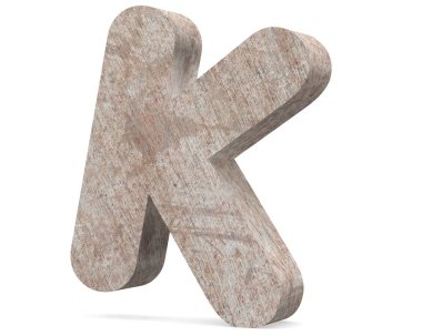 Kavramsal eski paslı metal büyük harf -K, demir ya da çelik sektörü izole beyaz arka plan parça. Eğitici paslı malzeme, yaşlı vintage yüzey, 3d çizim Pütürlü yüzeyi olarak yıpranmış zarar görmüş boya