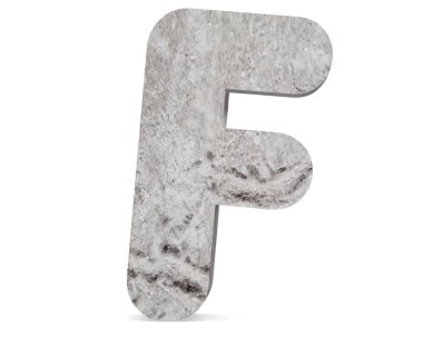 Büyük harf - beyaz arka plan üzerinde izole F beton. 3D render illüstrasyon