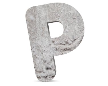 Büyük harf - beyaz arka plan üzerinde izole P beton. 3D render illüstrasyon