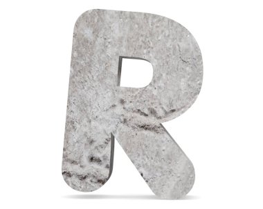Büyük harf - beyaz arka plan üzerinde izole R beton. 3D render illüstrasyon