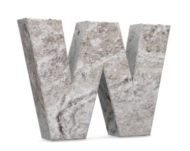 Büyük harf - W beyaz arka plan üzerinde izole beton. 3D render illüstrasyon