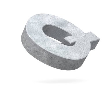 Büyük harf - beyaz arka plan üzerinde izole Q beton. 3D render illüstrasyon