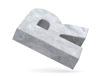 Büyük harf - beyaz arka plan üzerinde izole R beton. 3D render illüstrasyon