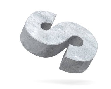Büyük harf - beyaz arka plan üzerinde izole S beton. 3D render illüstrasyon