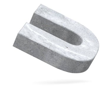 Büyük harf - beyaz arka plan üzerinde izole U beton. 3D render illüstrasyon