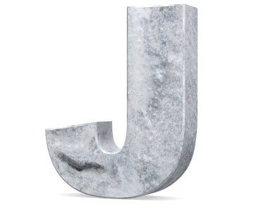 Büyük harf - beyaz arka plan üzerinde izole J beton. 3D render illüstrasyon