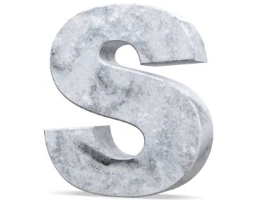 Büyük harf - beyaz arka plan üzerinde izole S beton. 3D render illüstrasyon
