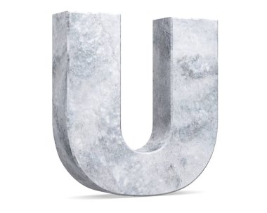 Büyük harf - beyaz arka plan üzerinde izole U beton. 3D render illüstrasyon
