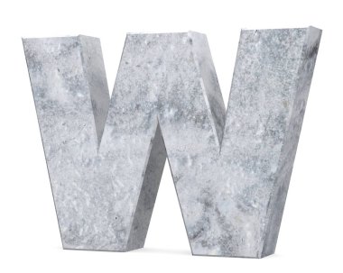 Büyük harf - W beyaz arka plan üzerinde izole beton. 3D render illüstrasyon