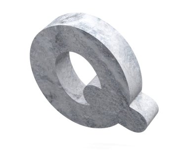 Büyük harf - beyaz arka plan üzerinde izole Q beton. 3D render illüstrasyon