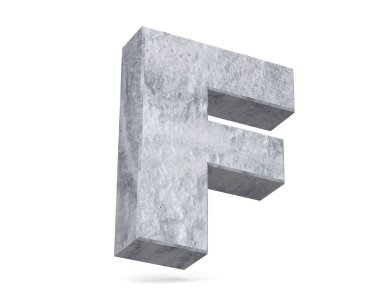 Büyük harf - beyaz arka plan üzerinde izole F beton. 3D render illüstrasyon
