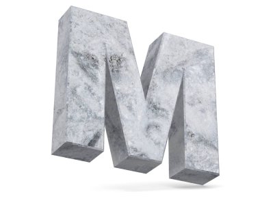 Büyük harf - beyaz arka plan üzerinde izole M Beton. 3D render illüstrasyon