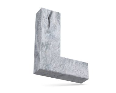 Büyük harf - beyaz arka plan üzerinde izole L beton. 3D render illüstrasyon